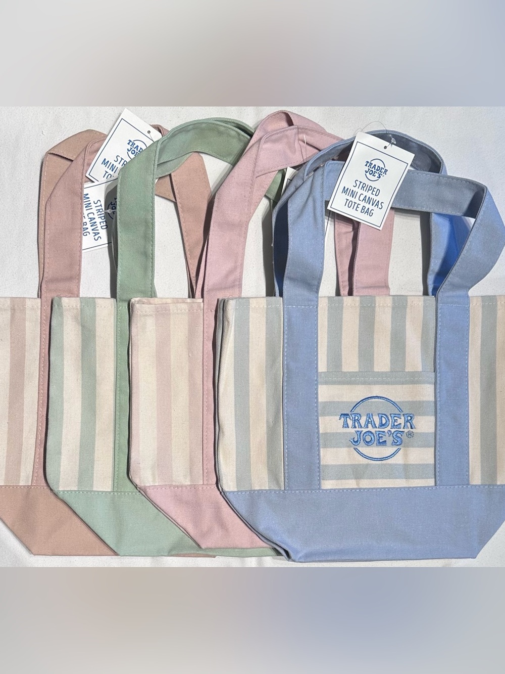 New Summer Trader Joe’s Mini Striped Canvas Tote Bags (set of 4)